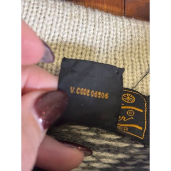 Vtg 90s Eddie Bauer Wool Sweater Medium Fair Isle Nordic Black White Snowflake - Picture 5 of 10